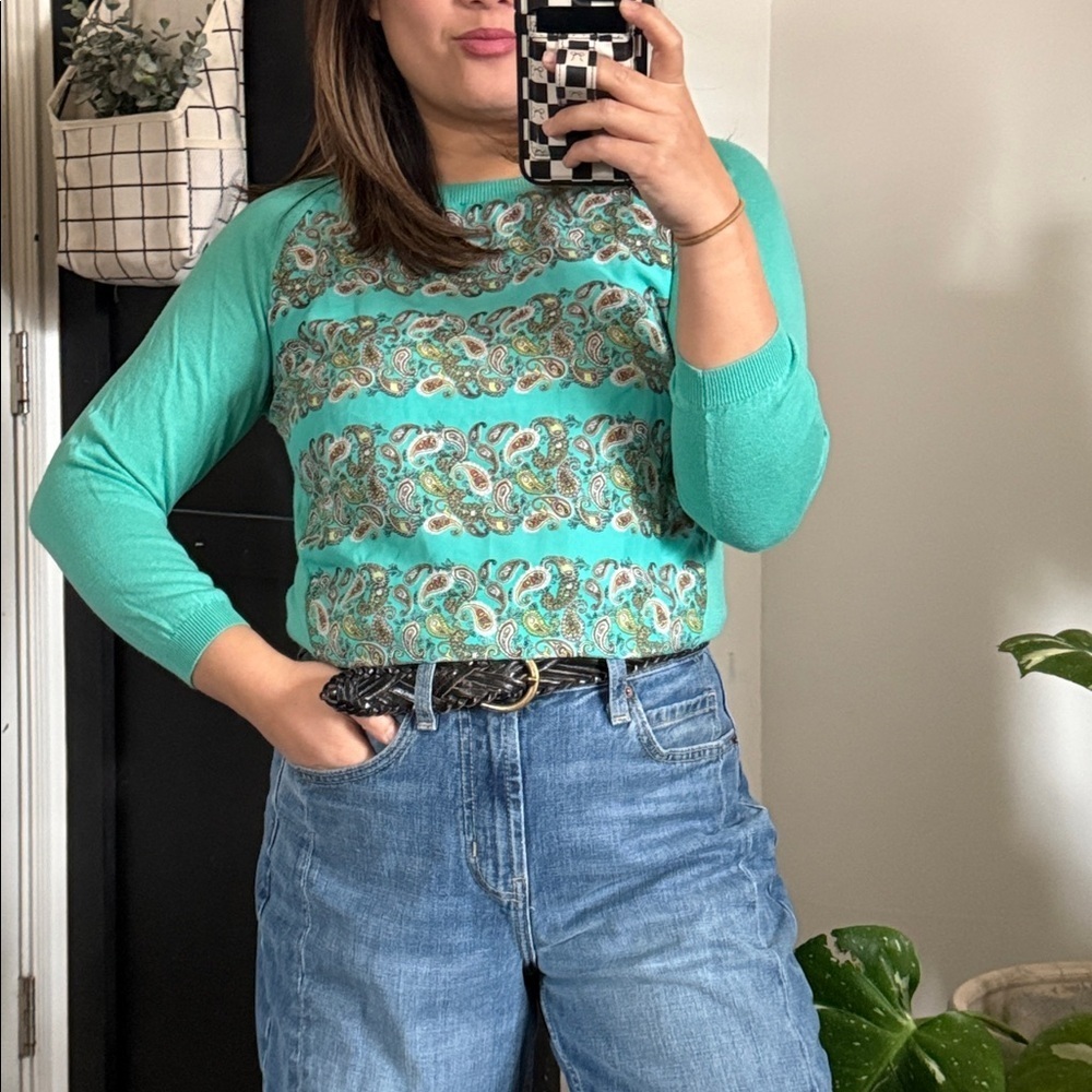Anthropologie x Moth Paisley Panel top. S Aqua Knit